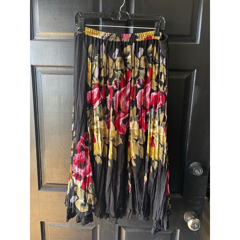 Broomstick Maxi Skirt Black Whimsigoth Floral Lace Slip Gypsy Boho Festival L